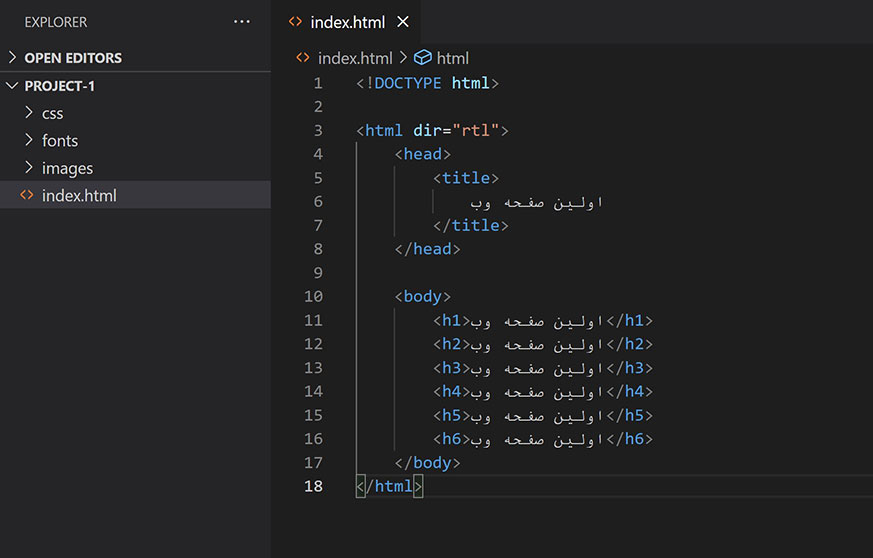 دایرکتوری های پروژه طراحی یک وب سایت ساده با HTML و CSS